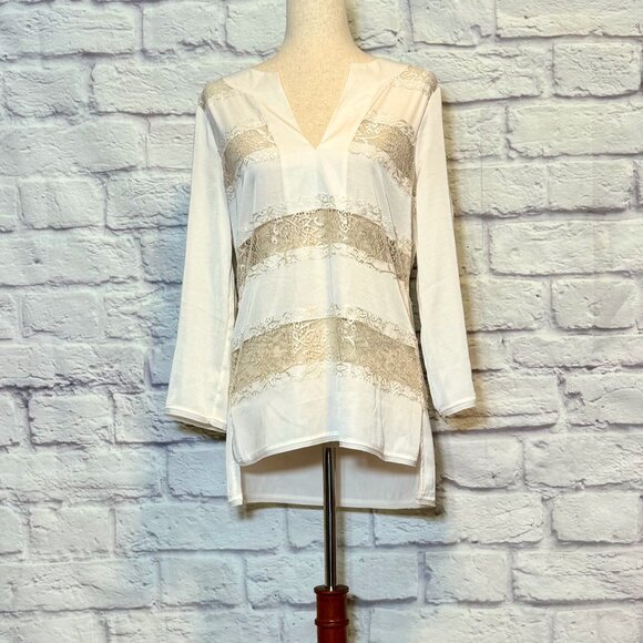 BCBGMaxAzria Erid White Lace Stripe Top - Picture 1 of 9